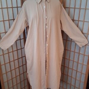 GGUHHU Tan Button-Up Long Shirt Dress